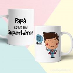 Taza Superhéroe con mensaje en código QR