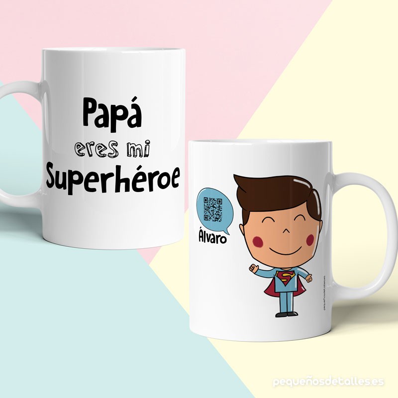 Taza Superhéroe con mensaje en código QR Taza Superhéroe con mensaje en código QR