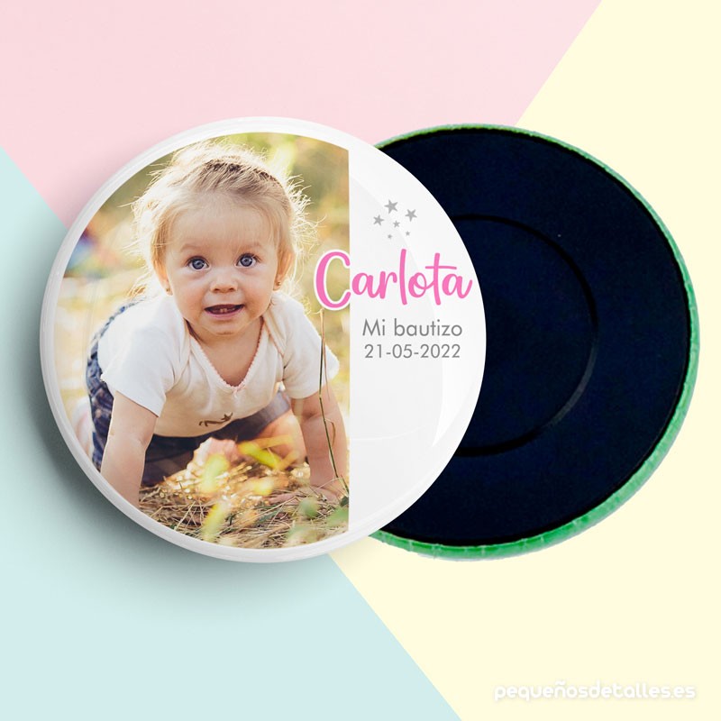 Imán Personalizado para Bautizo con Foto Niña