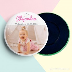 Imán Personalizado para Bautizo con Foto Niña