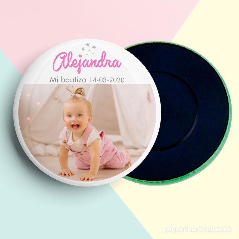 Imán Personalizado para Bautizo con Foto Niña Imán Personalizado para Bautizo con Foto Niña