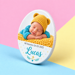 Imán Personalizado para Bautizo Niño Gorro Amarillo